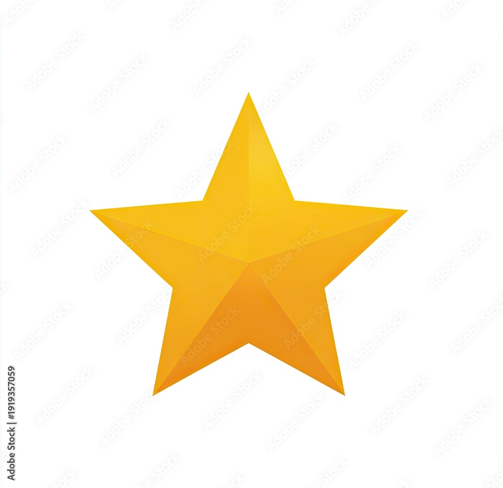 Fototapeta premium A vibrant, golden five-pointed star set against a clean, white background