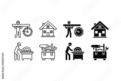 Collection of icons depicting home improvement and renovation activities