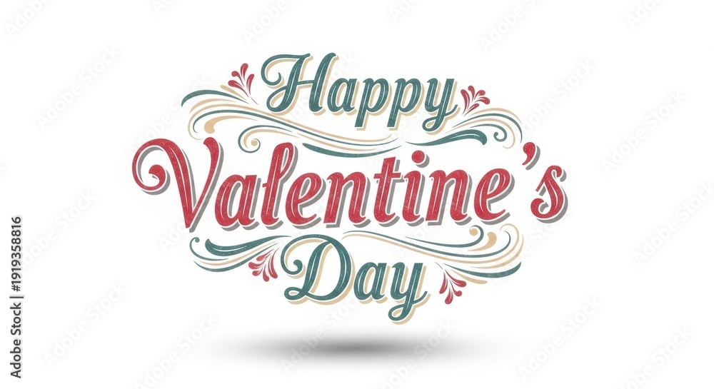 Fototapeta premium Festive happy valentine's day typography with decorative floral elements