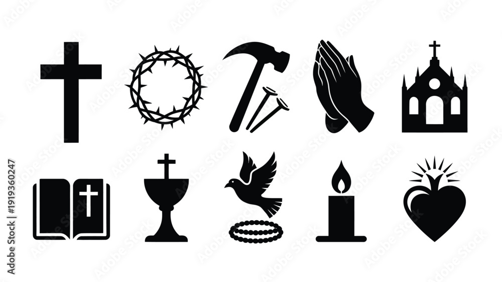 Αυτοκόλλητο Christian good friday symbols and icons set including cross crown of thorns pray