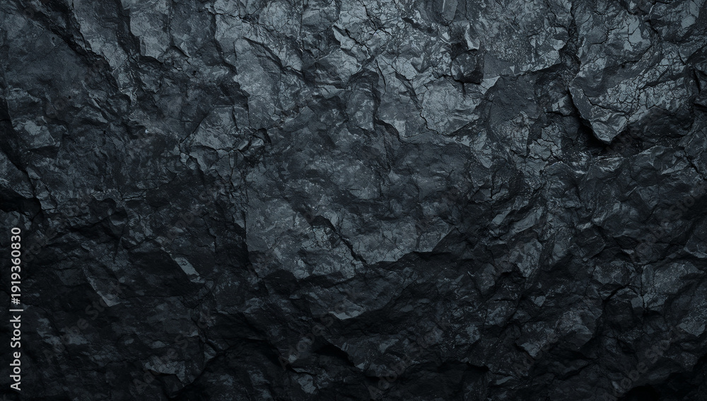 Fototapeta premium Dark, textured, rough, and uneven stone surface with deep shadows and highlights