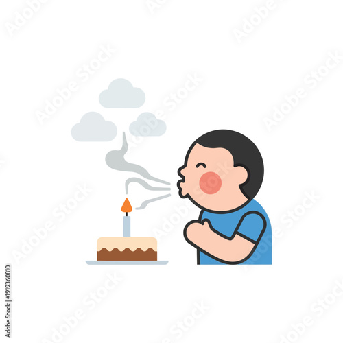 Child Blowing Out Candle Forming Cloud Smoke Icon