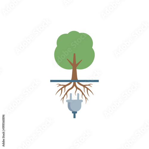 Eco Energy Tree with Plugged Roots Sustainable Power Icon