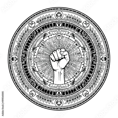 Fist of Power Emblem with Circular Design symbol