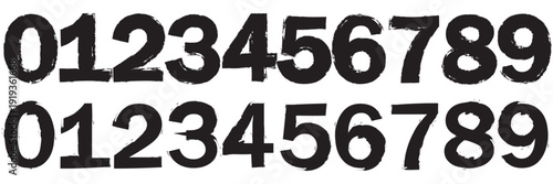 Hand-Drawn Brush Stroke Numbers Set – Bold Grunge Marker Numerals 0-9, Rough Textured Vector for Education,
 Creative Design, Posters and Worksheets