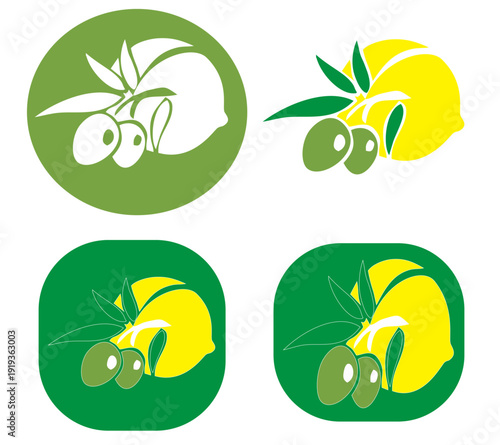 limone e olive icona 4 versioni stilizzate con foglie verdi