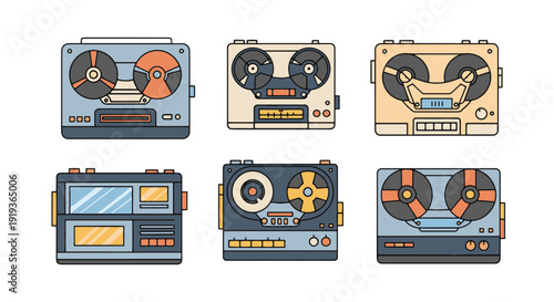 Tape Recorder Line clean color artwork vector