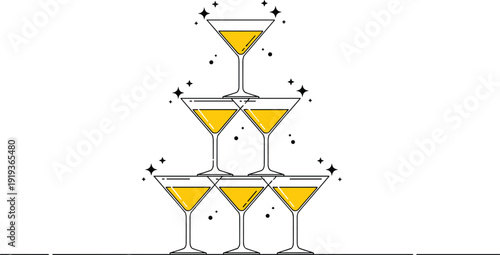 Champagne Glass Pyramid Vector Illustration Sparkling Toast for Luxury Events and Celebrations