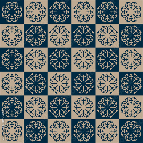 Seamless pattern of abstract Traditional Ethnic Central Asian ornament. Checkerboard pattern ornate. Traditional ornament Kazakh, Kyrgyz, Mongol, Turkmen, Turk. For carpet, ceramic, yurts