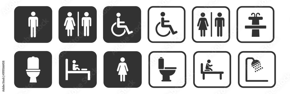 Fototapet Bathroom restroom icon set with toilet wheelchair accessible men women shower an