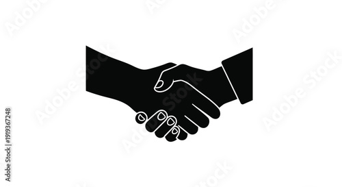 A simple black and white illustration of two hands shaking
