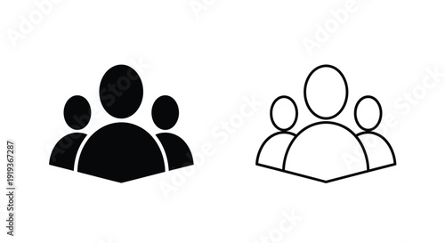 Simple icon depicting groups of people one filled and one outlined