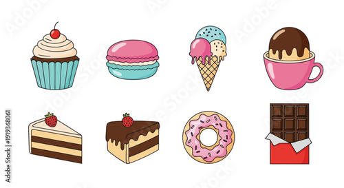 Assortment of colorful sweet dessert icons