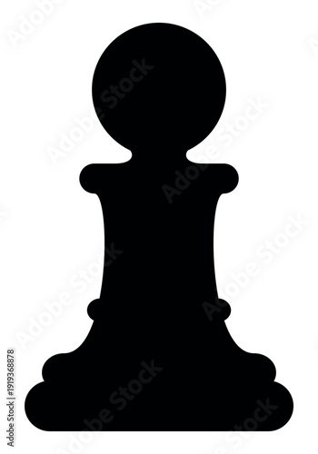 Chess piece pawn, black and white silhouette illustration of chessman shape, isolated