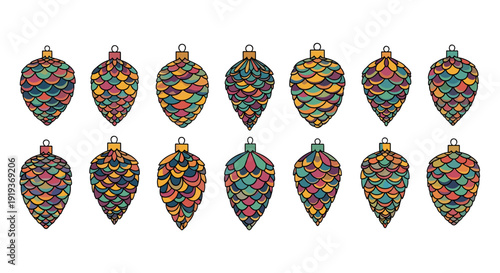 Colorful mosaic vases collection with intricate geometric patterns