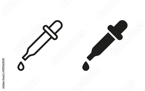 Dropper icon outline and silhouette for liquid drops and medical use