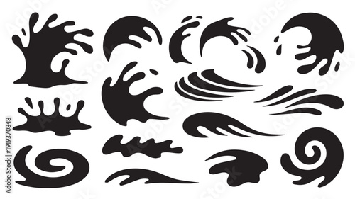 Black Water Splashes and Waves Vector Graphics