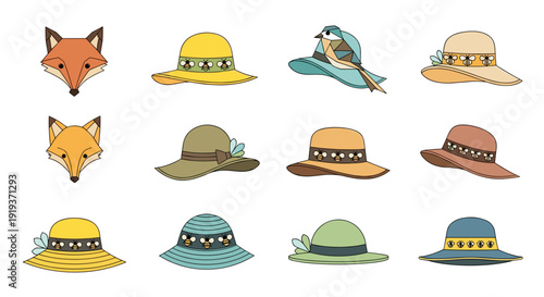 Collection of colorful hats with various styles and designs