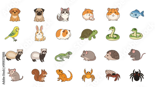 Adorable Cartoon Animals Vector Illustration Set