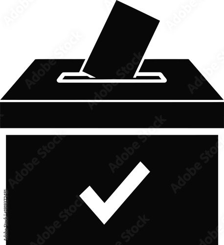 Black ballot box with a paper being inserted checkmark present silhouette