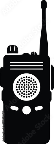 Black silhouette of a two way radio against a white background silhouette