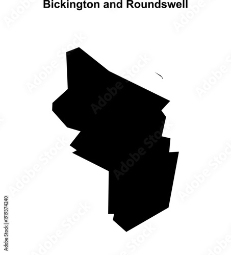 Bickington and Roundswell (England) blank outline map