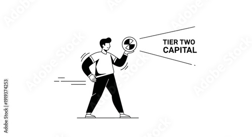 Man Holding a Coin Representing Tier Two Capital with Business Growth Icons