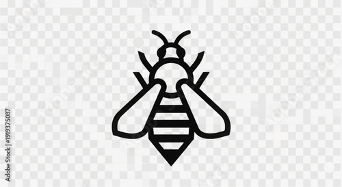Black Bee Icon Isolated on Transparent Background.