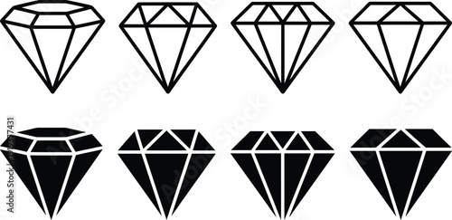 A collection of eight different diamond shapes, four in white and four in black.