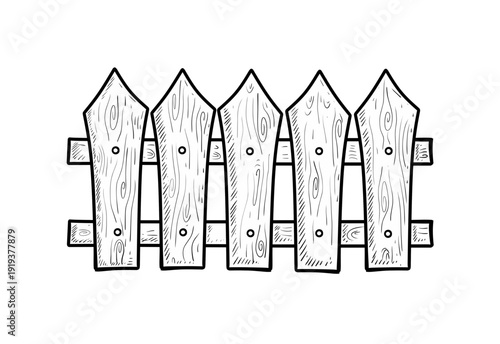 Sketch wooden fence isolated on white
