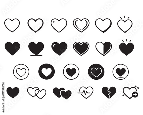 Collection of various heart symbols and emojis