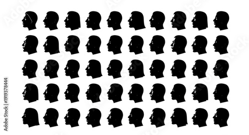 Silhouette Heads Pattern Many Faces Profile View.