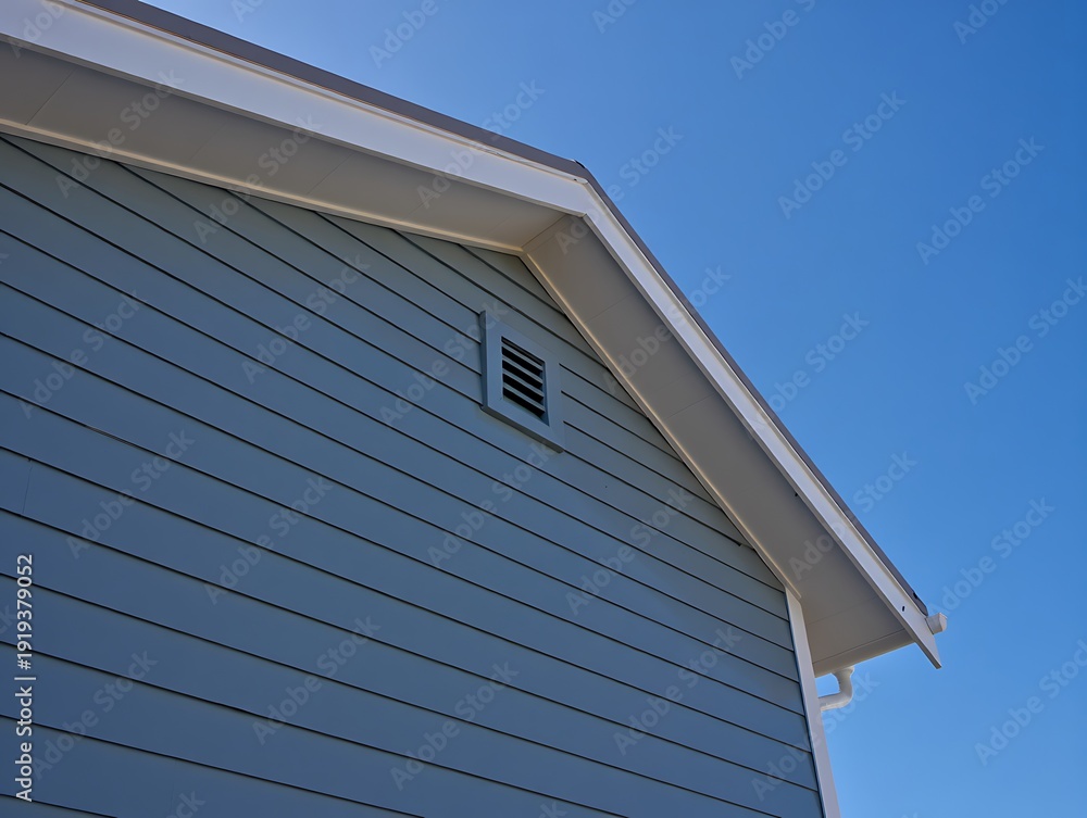 Fototapeta premium Modern House Exterior Showing Gray Vinyl Siding And Roof Ventilation System