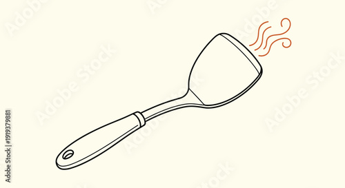 Kitchen spatula icon with heat steam lines on a plain background representing professional cooking and hot food preparation techniques.