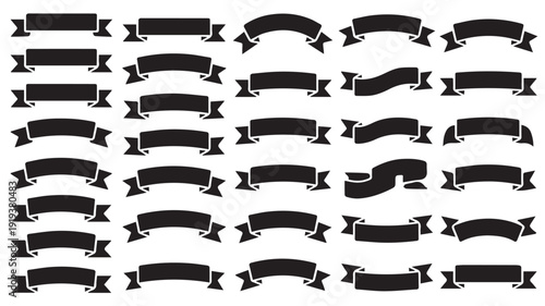 Elegant Collection of Black Ribbon Banners and Vintage Scrolls Vector Set