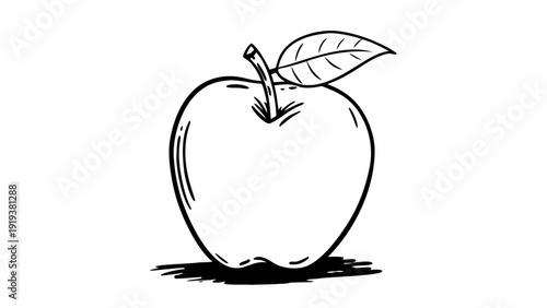 Fresh apple with leaf and stem in simple illustration