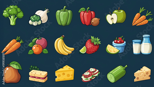 Colorful Collection of Fresh Fruits and Vegetables on Dark Background