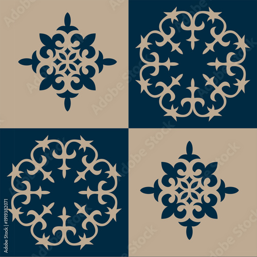 Vintage seamless pattern with arabesques. Seamless pattern. Turkic ornament. Stylized nomadic ornaments. Islam, Arabic, ottoman motif. For ceramic, textile, print design, embroidery, sandblaster.