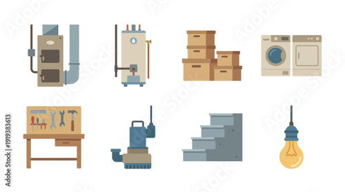 basement , flat color vector set collection , white background , PNG and SVG