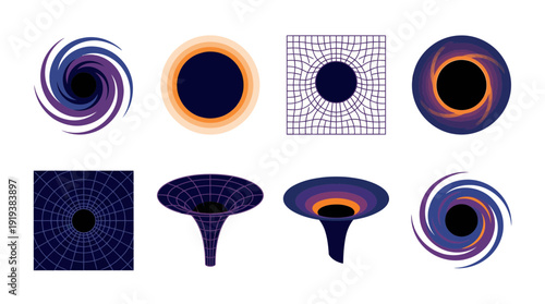 black hole , flat color vector set collection , white background , PNG and SVG