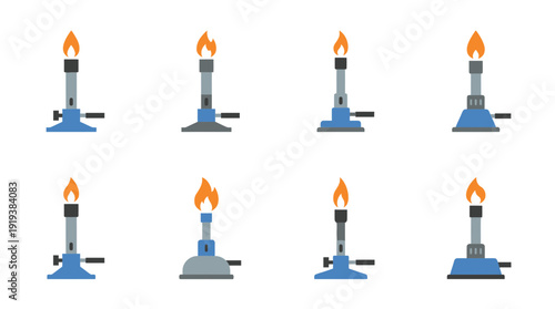 bunsen burner , flat color vector set collection , white background , PNG and SVG