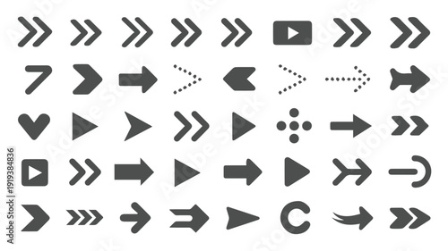 Collection of various gray arrow icons and symbols