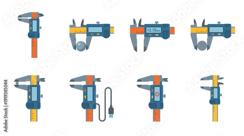 digital caliper , flat color vector set collection , white background , PNG and SVG