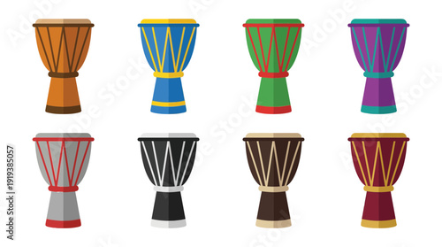 djembe drum , flat color vector set collection , white background , PNG and SVG