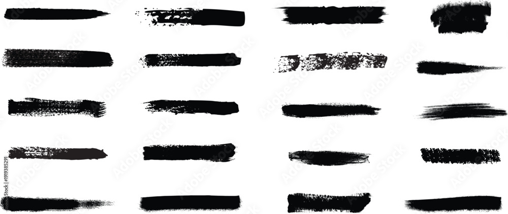 Foto Black grunge brush stroke set
