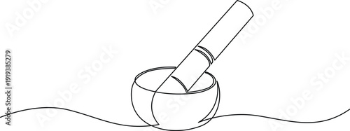 An illustration of a mortar and pestle on a curved line Vector