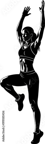 Woman Doing Aerobic Exercise Black Vector Silhouette