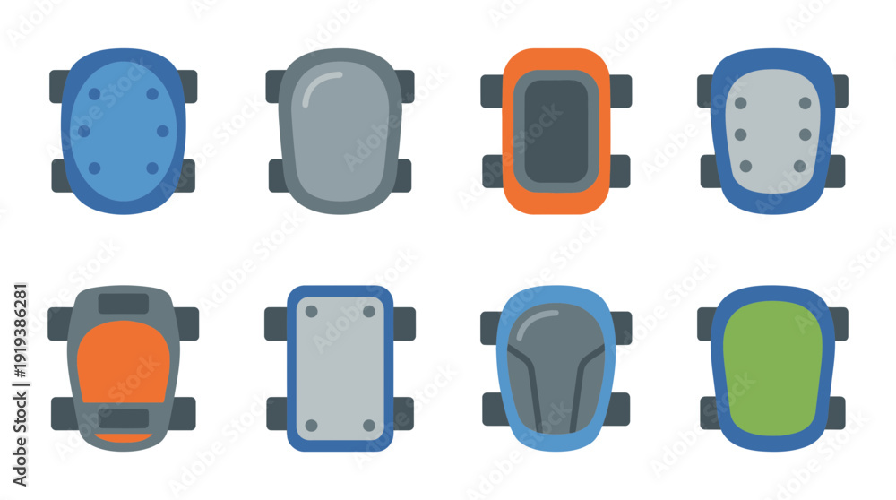 Fototapeta premium knee pad , flat color vector set collection , white background , PNG and SVG