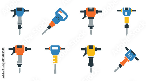 jackhammer , flat color vector set collection , white background , PNG and SVG
