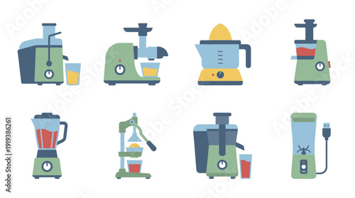juicer machine , flat color vector set collection , white background , PNG and SVG